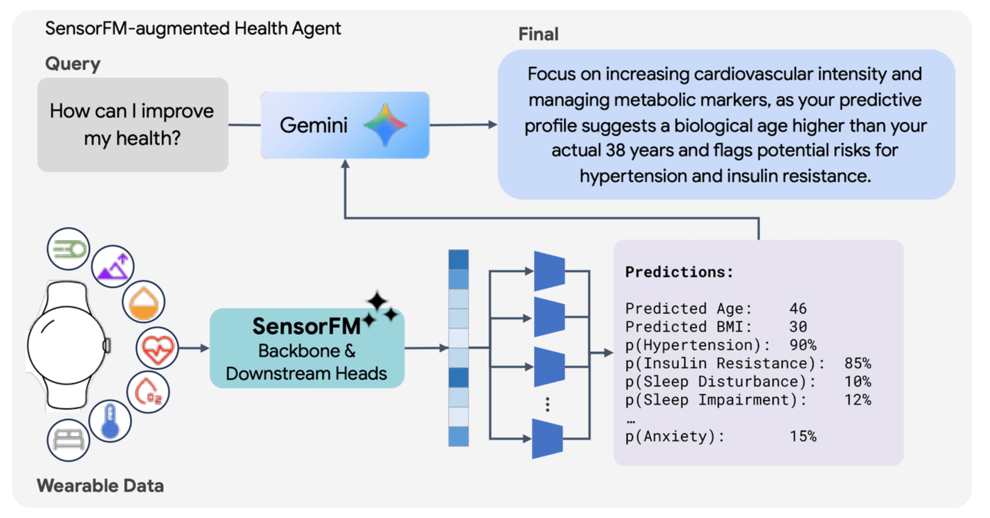 Diagram of a health agent powered by SensorFM.
