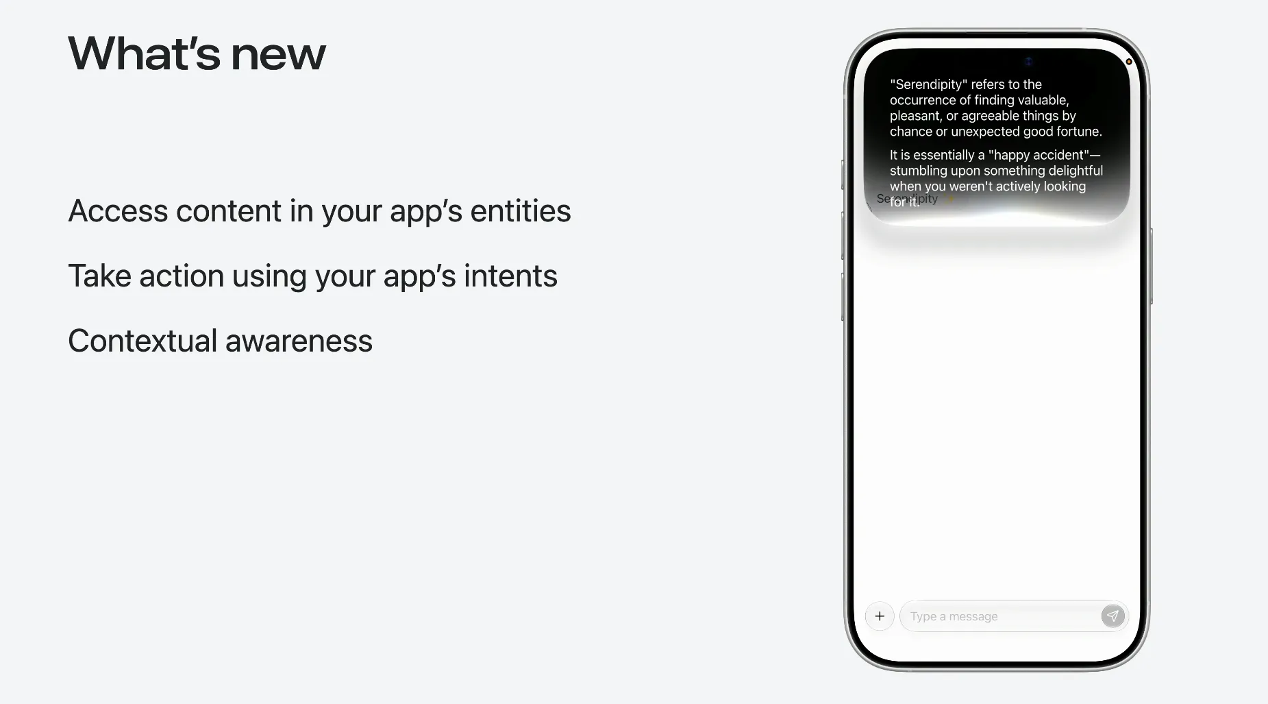 A still from Apple’s video on how developers can integrate with Siri AI.
