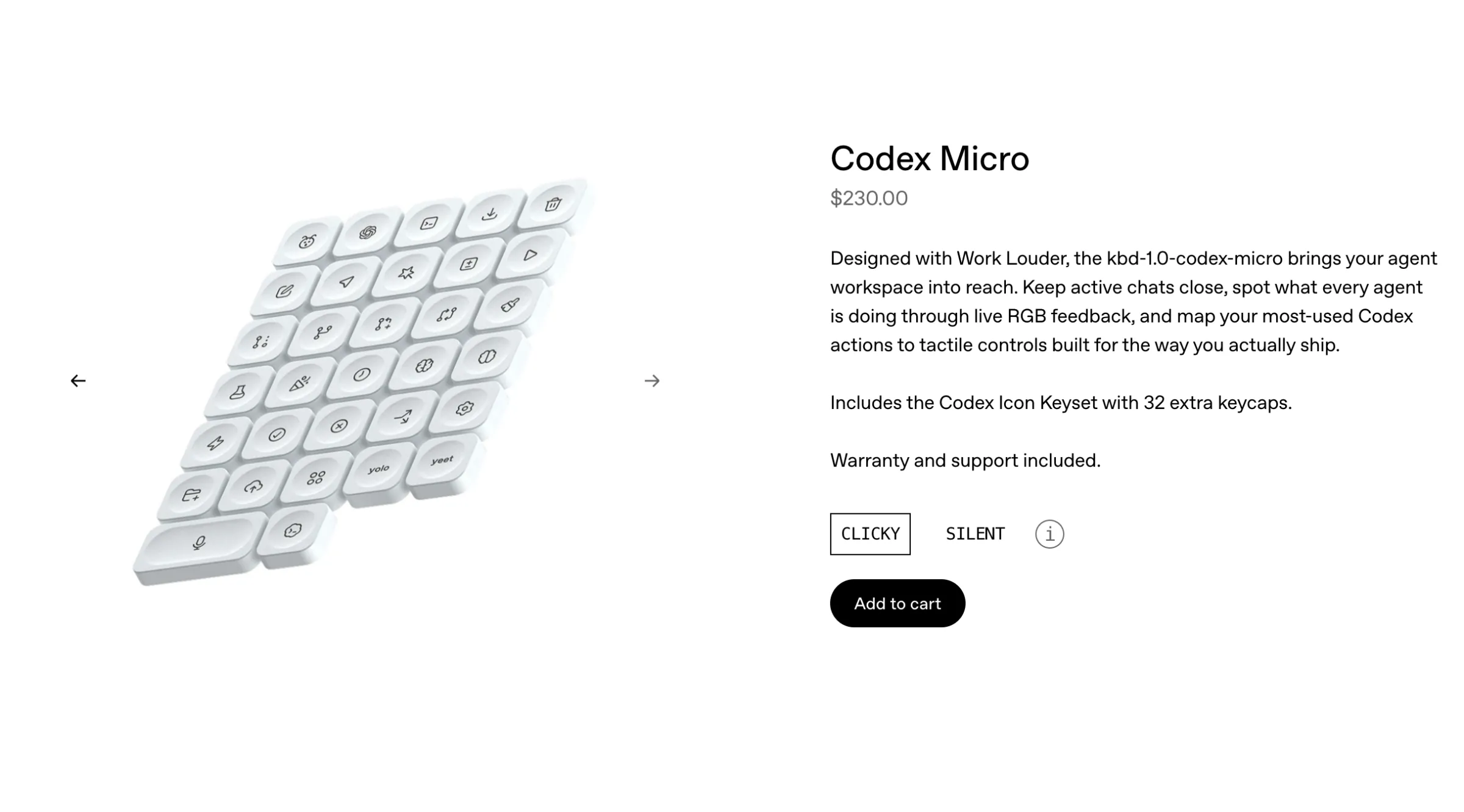 The pad comes with an array of Codex keycaps.