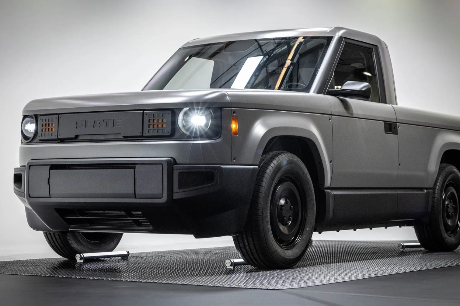 Slate Auto's Blank Slate electric pickup truck in gray composite