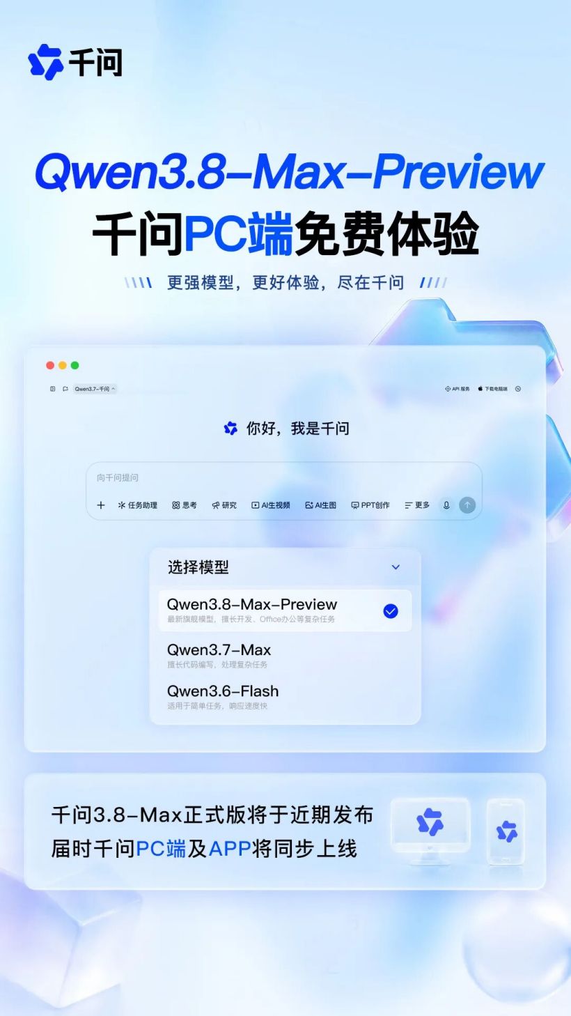 阿里千问 PC 端接入 Qwen3.8-Max-Preview,参数量达 2.4T