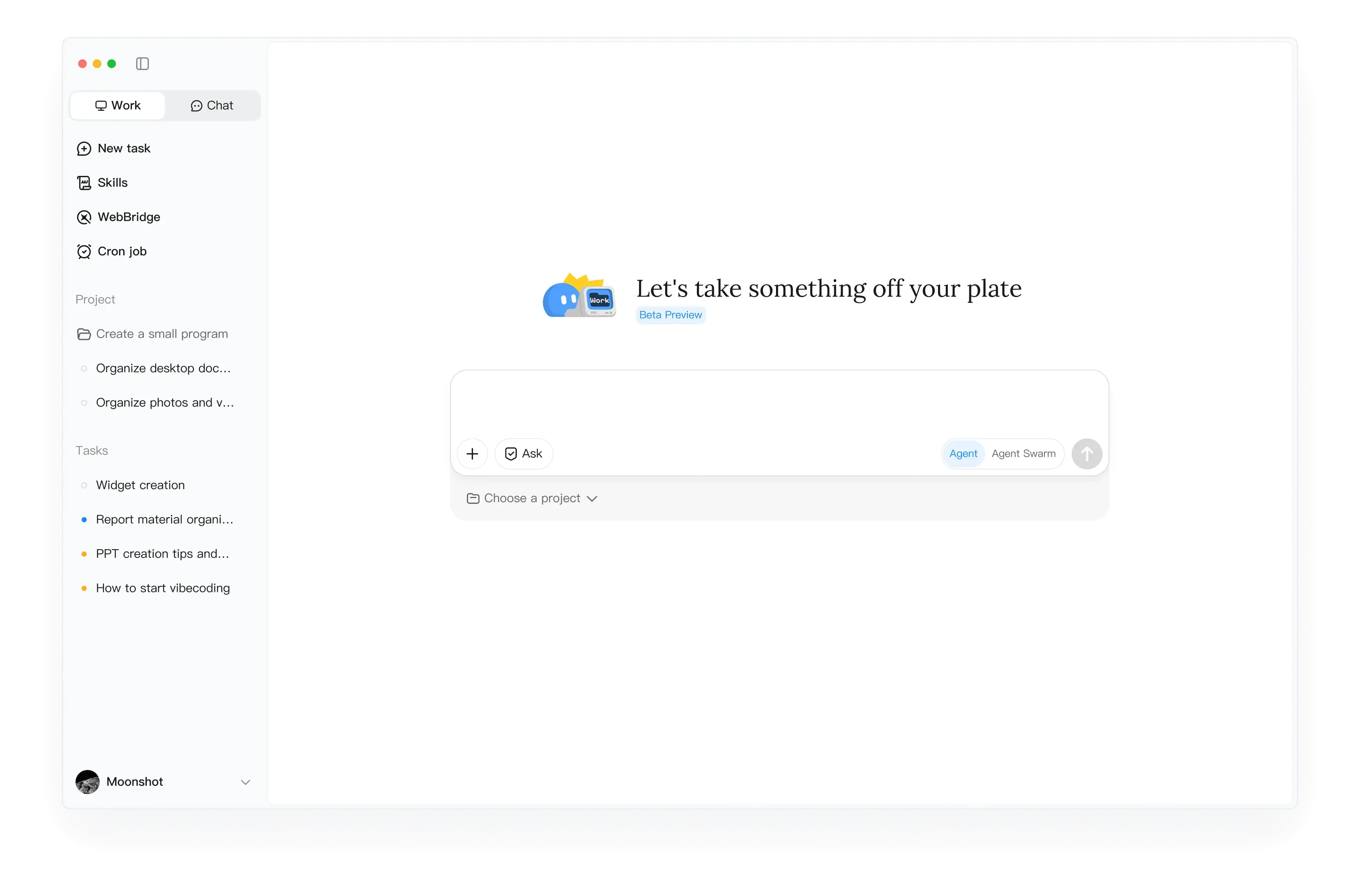 Interface of the local AI agent - Kimi Work | kimiwork