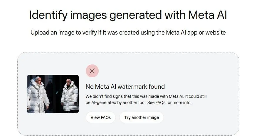 And here’s the message it shows if it doesn’t find any Content Seal markers — which doesn’t mean the image isn’t AI-generated.