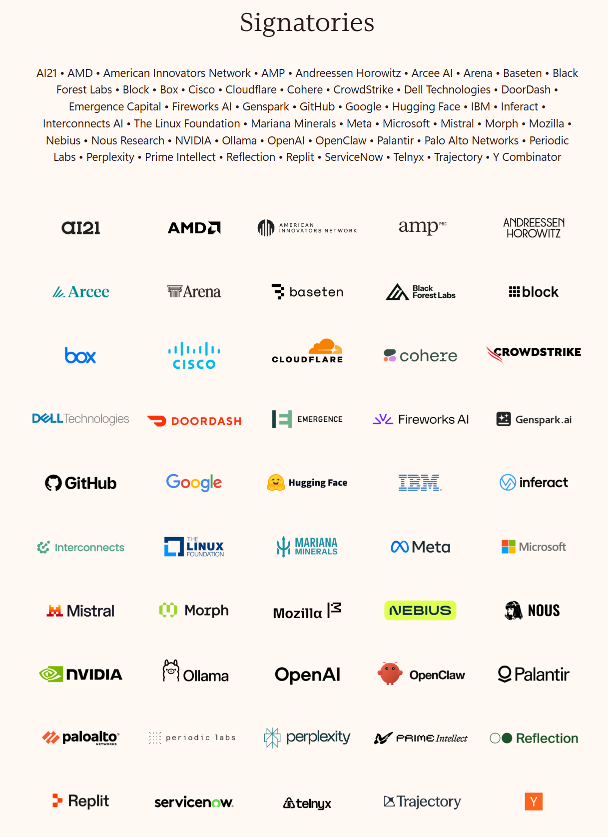 انضمت شركات مثل جوجل وAMD وCloudflare، ليصل عدد المنظمات الموقعة على الرسالة المفتوحة لدعم نماذج الذكاء الاصطناعي مفتوحة المصدر إلى 50 منظمة