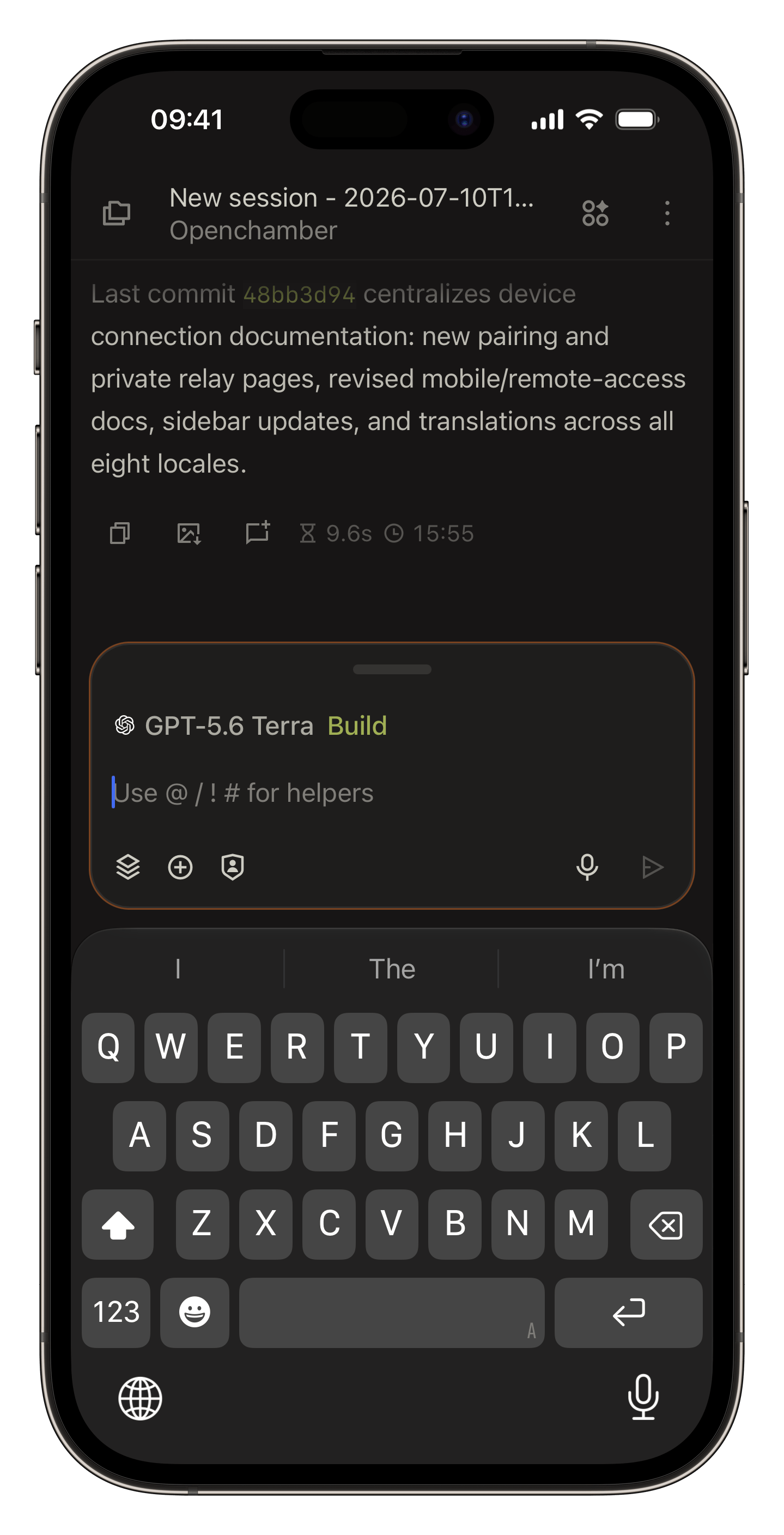OpenChamber conversation on mobile