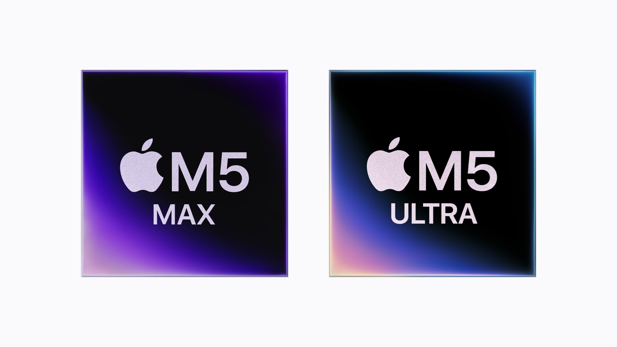 Side-by-side graphics represent the M5 Max and M5 Ultra chips.