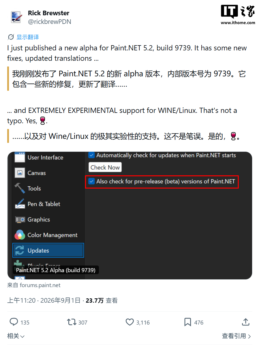 Paint.NET 5.2 Build 9739 Experimentally Supports Linux via Wine for the First Time; Developer Says AI-Assisted Progress in 3 Weeks Surpasses 12 Years of Total