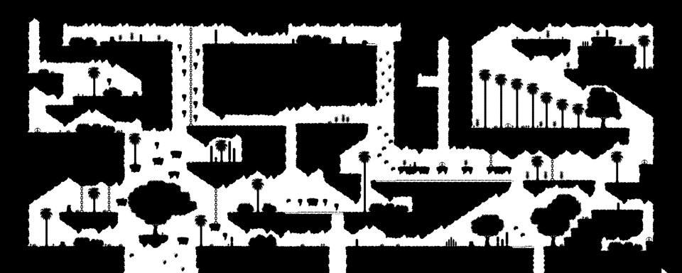 The level-2 verification diff: white marks every differing pixel — the whole sky and the animated water, missing from the first rebuild