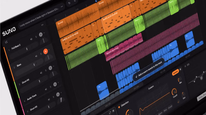 Suno Studio 2.0 on a laptop screen