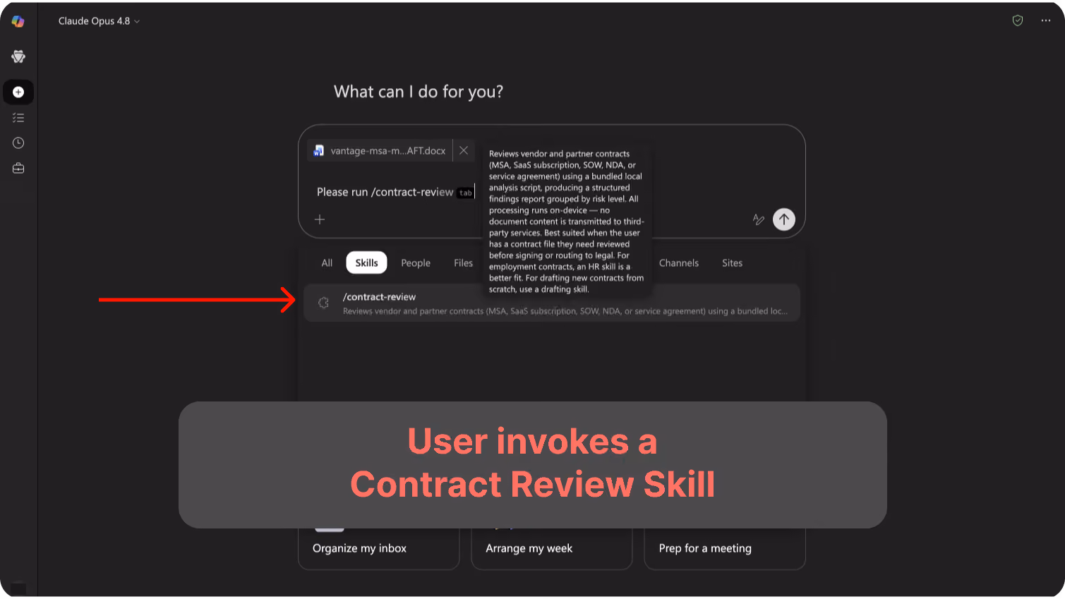 The victim invokes a contract review Skill found online